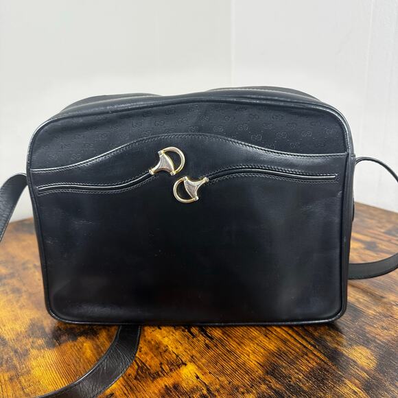 Gucci Horsebit Micro GG Canvas Leather Vintage Shoulder Bag Black - Picture 1 of 16